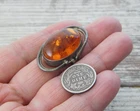 Vintage Baltic Amber w/ Inclusions Large Sterling Silver Ring 11g sz 7 not scrap