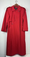 Vintage Womens Saville Red Wool Trench Coat 22" x 47" Made in USA Shoulder Pads