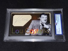 Lou Costello Signed 3x5 Custom Cut Card PSA Slabbed Comedian Bud Abbott