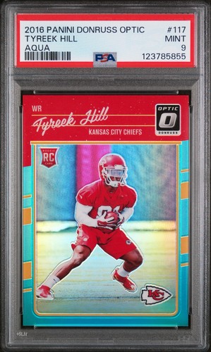 2016 Donruss Optic Tyreek Hill Aqua Rookie #/299 Chiefs #117 PSA 9