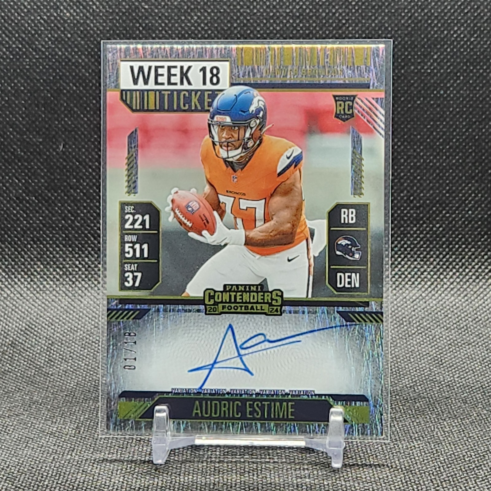 2024 Panini Contenders Rookie Ticket RPS Audric Estime #120 Week 18 RC Auto /18