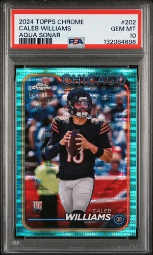 2024 TOPPS CHROME AQUA SONAR #202 CALEB WILLIAMS ROOKIE RC 41/199 PSA 10