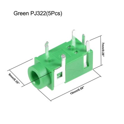 5 x PCB Mount 3.5mm 5 Pin Socket Stereo Jack Audio Video Connector Green PJ322