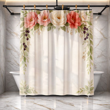 Pink White Rose Floral Shower Curtain 72x72 Polyester Bathroom Decor