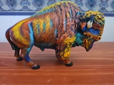 Multicolor Buffalo Statue Figurine American Bison Wildlife Animal Decoration 