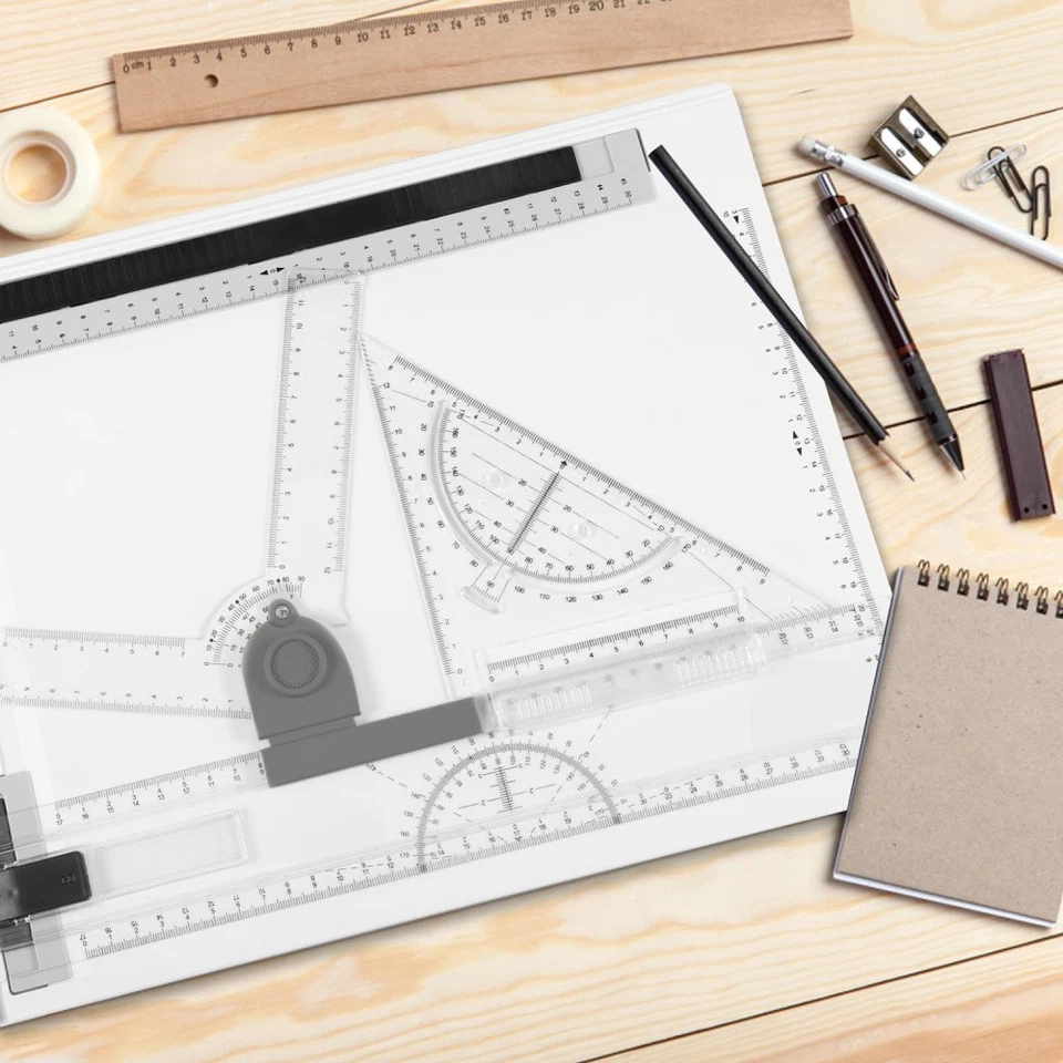 Zeichenbrett Zeichenplatte Reißbrett A4 + Lineal Winkelmesser Set Multifunktion - Bild 2 von 4