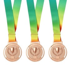 3 Pcs 2.6" Metal Award Medals for Sports, Brown Trophy Style 
