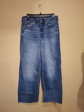 American Eagle Skater Jeans Wide Leg Baggy High Rise 100 Cotton Womens 8