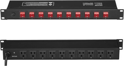 VEVOR 19'' 1U PDU 10 Outlets Rack Mount Power Strip Surge Overload Protection