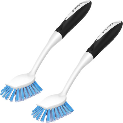 Setsail Dish Brush with Handle, 2 Pack Stiff Bristles Dish Scrubber with Built-I