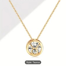Image of 14K Gold Plated Taurus Zodiac Sign Necklace Clear Crystal Birthstone Pendant