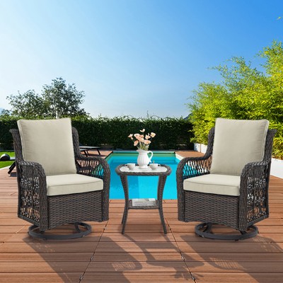 Garvee 3PC Outdoor Swivel Rocker Chair Set Swivel Glider Rocker Backyard Balcony