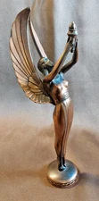 Bronze Art Deco Goddess Reaching To Heavens Outstretched Wings Arms With Torch