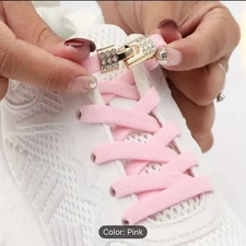 1pair Rhinestone Decor No-tie Shoelaces With Buckle, Polyester Fashionable Acces