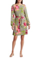 $158 - Tommy Bahama Lavish Blooms Floral Long Sleeve Dress in Tea Leaf Size M