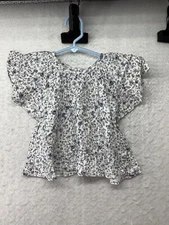 rylee + cru flower top Ivory/ Blue floral Girls Size 2-3y