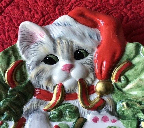 8” FITZ & FLOYD CHRISTMAS "KITTY KRINGLE"' CANAPE PLATTER SERVING PLATE - Picture 2 of 7