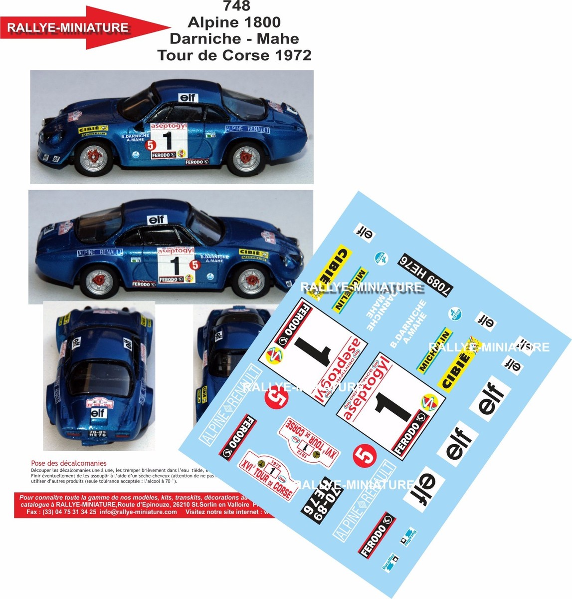 DECALS 1/43 REF 0730 ALPINE RENAULT A110 THERIER TOUR DE CORSE 1972 RALLYE RALLY DECALS 1/43 REF 0730 ALPINE RENAULT A110 THERIER TOUR DE CORSE 1972 RALLYE RALLY