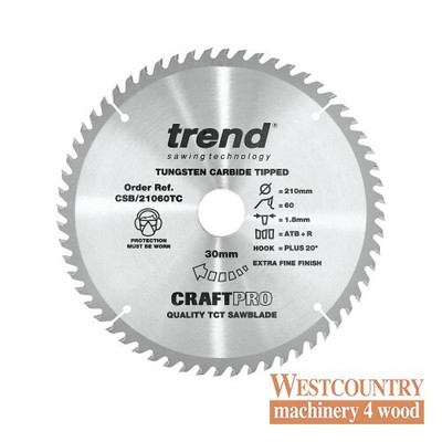 Trend CraftPro Dünnschnitt Akku-Sägeblatt - 210 mm Durchmesser x 1,8 Schnittfuge x 30 Bohrung 60 Z
