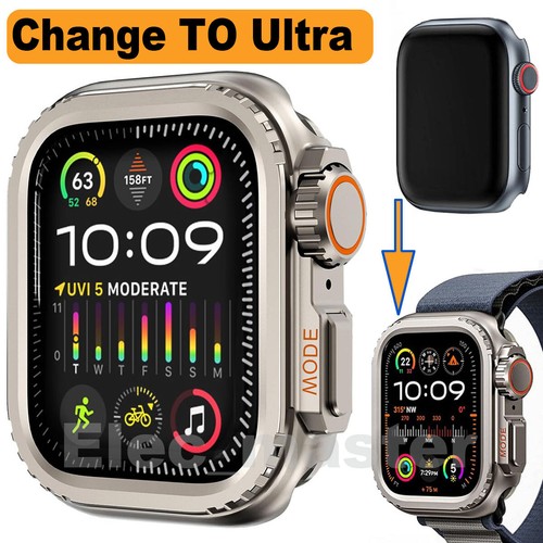 Metal Case Change TO Ultra For Apple Watch 9 8 7 6 5 4 SE 45/44mm Full Cover - Picture 1 of 12