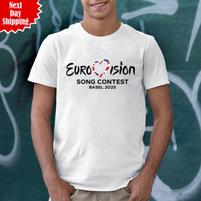 Eurovision Song Contest BASEL 2025 T-Shirt bedruckt UK Flagge Herz Musik Geschenk Tops