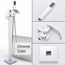 Waterfall Tub Filler Freestanding Bathtub Faucet Floor Mounted Chrome Mixer Tap