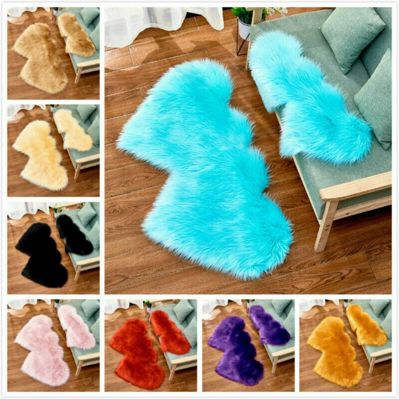 Imitation Wool Carpet Double Heart Fluffy Plush Rugs Blanket Mat Home Decor - Image 3 of 4