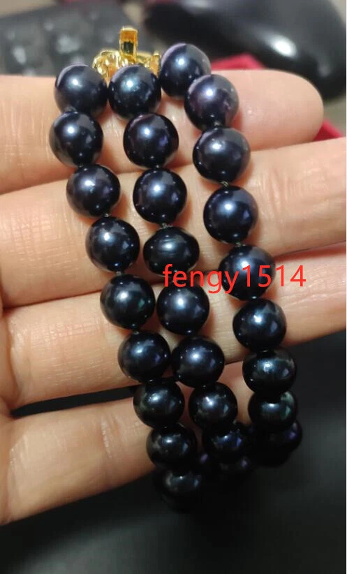 Brazalete 3 Filas AAA+ 9-10mm Tahití Redondo Negro Azul Perla Perla 7.5-8" 14k Foto 2 de 4