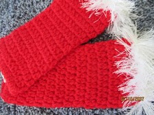 A pair of Girl's Crocheted Boot Leg /Warmers RED with WHITE Faux Fur Trim