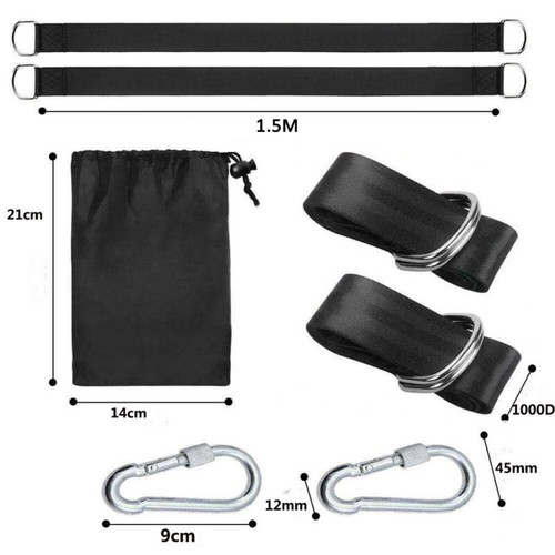 2 x Swing Hammock Tree Hanging Kit Straps Hooks Carabiner Garden Swing Fittings - Picture 3 of 7