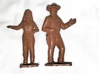 LOT of 2 Vtg SQUARE DANCERS Brown Marx Plastic COWBOY Figures from Playset RARE