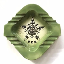 Masonic Ashtray Order of the Eastern Star Collectible Green Ceramic Mid Century