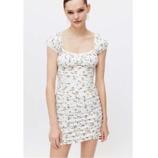 Urban Outfitters Brenan White and Blue Ditsy Floral Ruched Mini Dress M