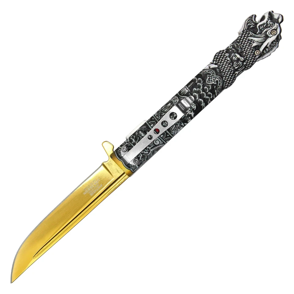 9.25" Spring Assisted Highlander Theme Pocket knife Dragon Mouth Tactical 458B - Image 3 of 4