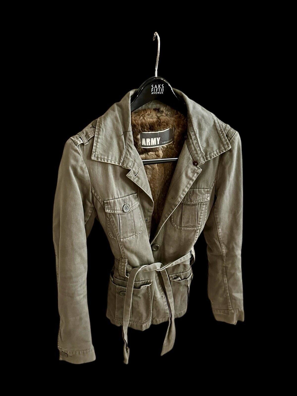 Parka Yves Salomon ESERCITO con fodera trapuntata in pelliccia di coniglio taglia small media vintage