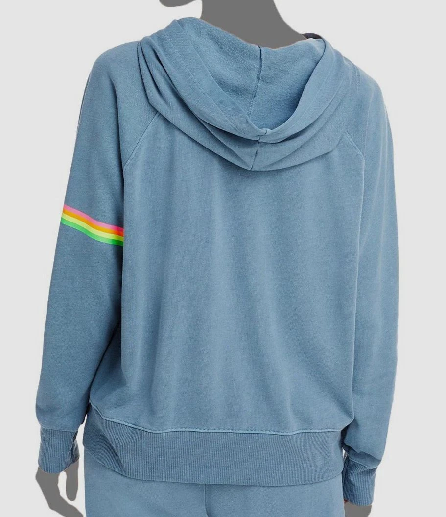 126 Sundry Women s Blue Arm Striped Hoodie Pullover Sweater Size 3