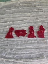 Vintage HRM Red Clear Plastic Nativity Cookie Cutters Set Of 4 Mary Jesus