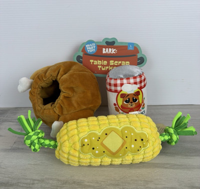 NWT Bark Box Set of 3 M-L Size Dog Toys Table Scrap Turkey and Corn on the Tug