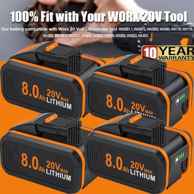 Für Worx 20V 8.0Ah 6.0Ah MAX Akku Ersatzakku WA3553 WA3551 Akku Ladegerät NEU
