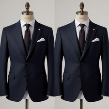 Formal Office Men's Suit Single Breasted 3Pcs Business Navy Blue Tuxedo Jacket