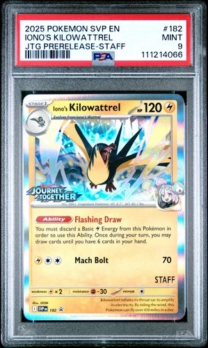 Pokemon Iono's Kilowattrel 182 Journey Together Prerelease STAFF Promo PSA 9