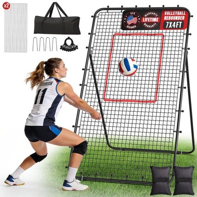 7x4ft Volleyball Rebounder Net 2-Net System, 5-Angle Adjustable & Ultra-Durab...