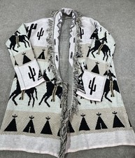 Women M Open Front Cardigan Sweater Southwestern Native Cabin Cozy