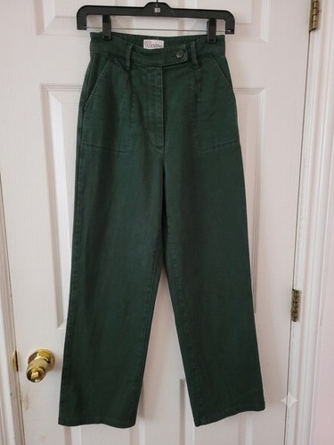 RED Valentino Dark Green High-Waisted Wide-Leg Pants Made in Italy IT40/US4