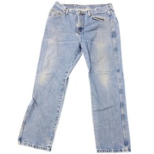 Mens Wrangler Cowboy Western Jeans Light Wash Straight Leg Denim Pants Sz 35x30