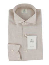 500 Luigi Borrelli Light Brown Solid Linen Shirt - Slim - LB382621