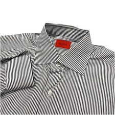 ISAIA Napoli 100 Cotton Striped Long Sleeve Button Down Dress Shirt Italy 16-41
