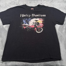 Vintage Harley Davidson Motorcycles T-Shirt Mens XL Black Barb's American Flag