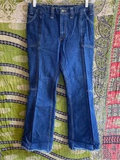 Rare Lee Leens Vintage 1970's Indigo Wash Denim Country Flared Jeans Size 30x32
