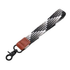 Wrist Lanyard Keychain, Braided Wristlet Strap with Black Clasp, Gray White